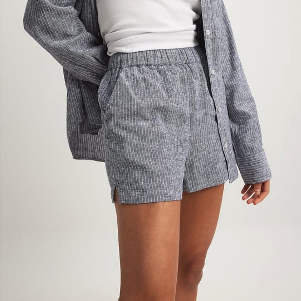 Na-Kd elastic Waist blue Striped Women's Shorts linen blend 34 XS